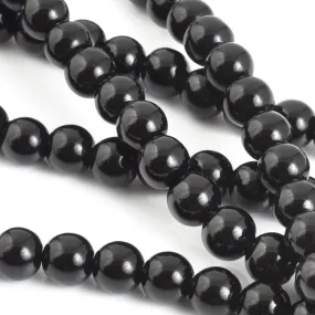 Glass-12mm Round Crystal-Black-Round-15 Inch Strand