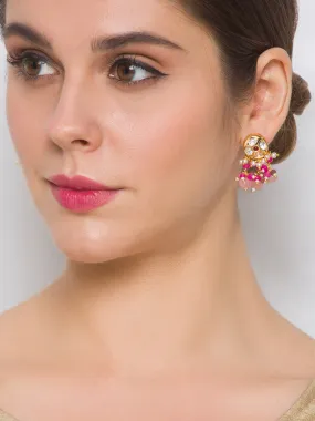 Golden, Pink and Brown  Kundan Earrings with Onyx