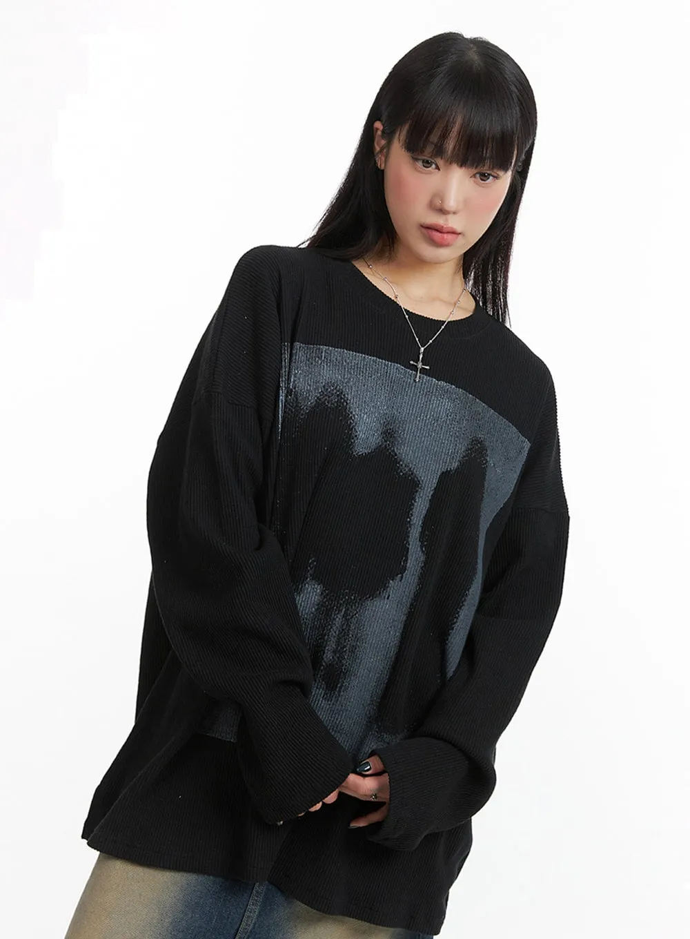 Graphic Oversized Ribbed Tee IJ410