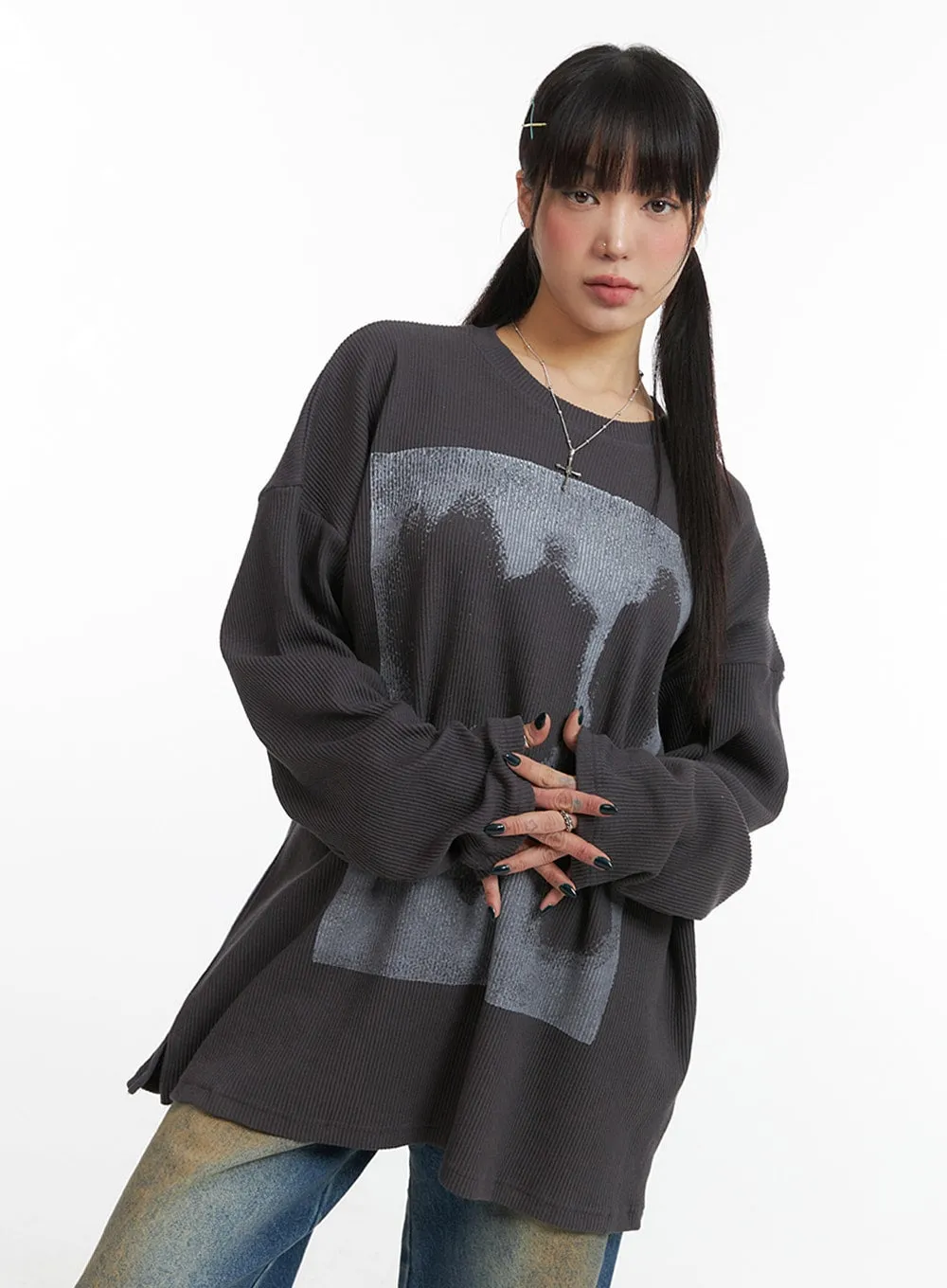 Graphic Oversized Ribbed Tee IJ410