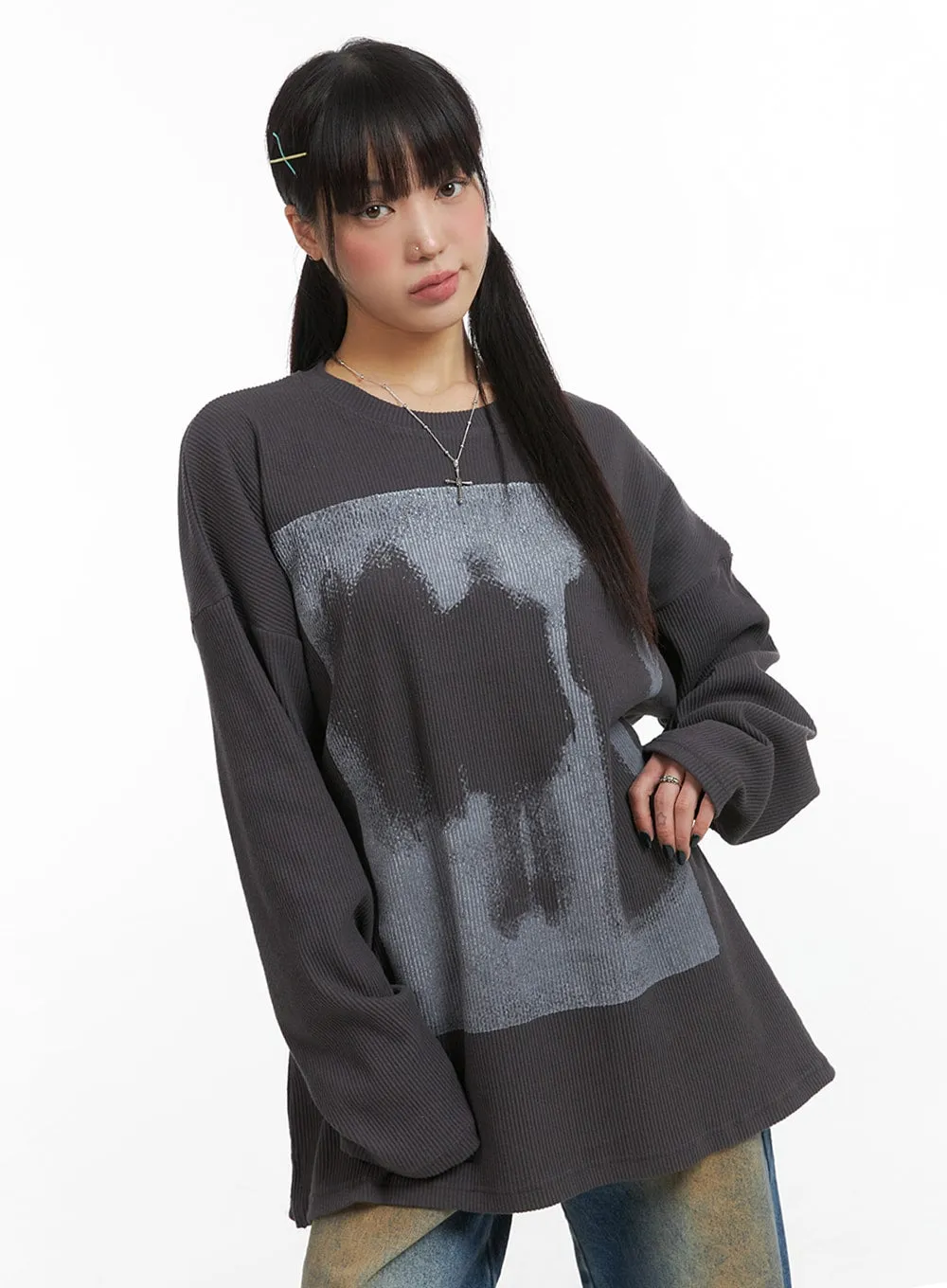 Graphic Oversized Ribbed Tee IJ410