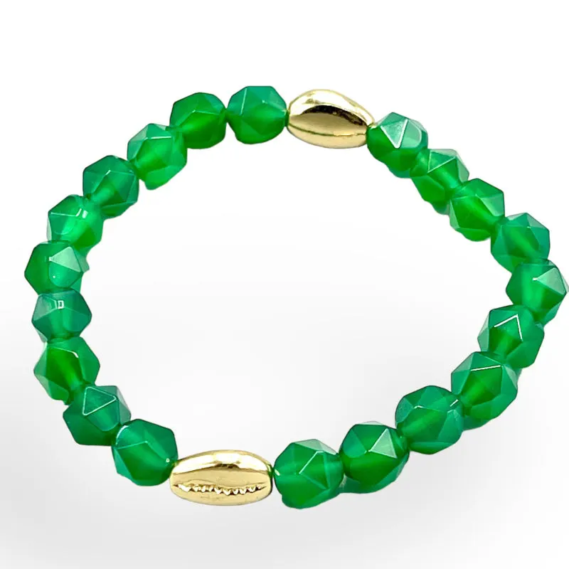 Green Agate and Shell Charm Bracelet