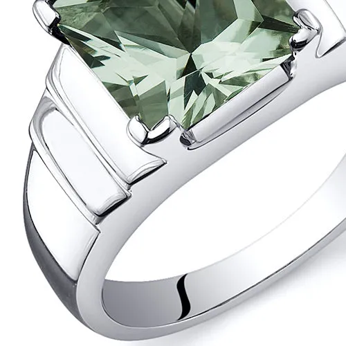 Green Amethyst Princess Cut Sterling Silver Ring Size 7