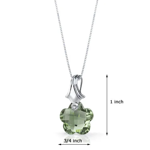 Green Amethyst Sterling Silver Pendant Blooming Flower Cut 11 Carat