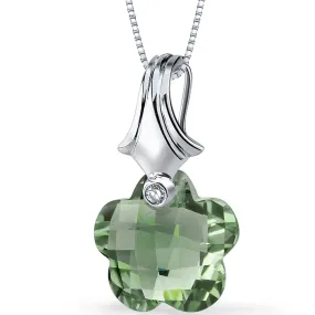 Green Amethyst Sterling Silver Pendant Blooming Flower Cut 11 Carat