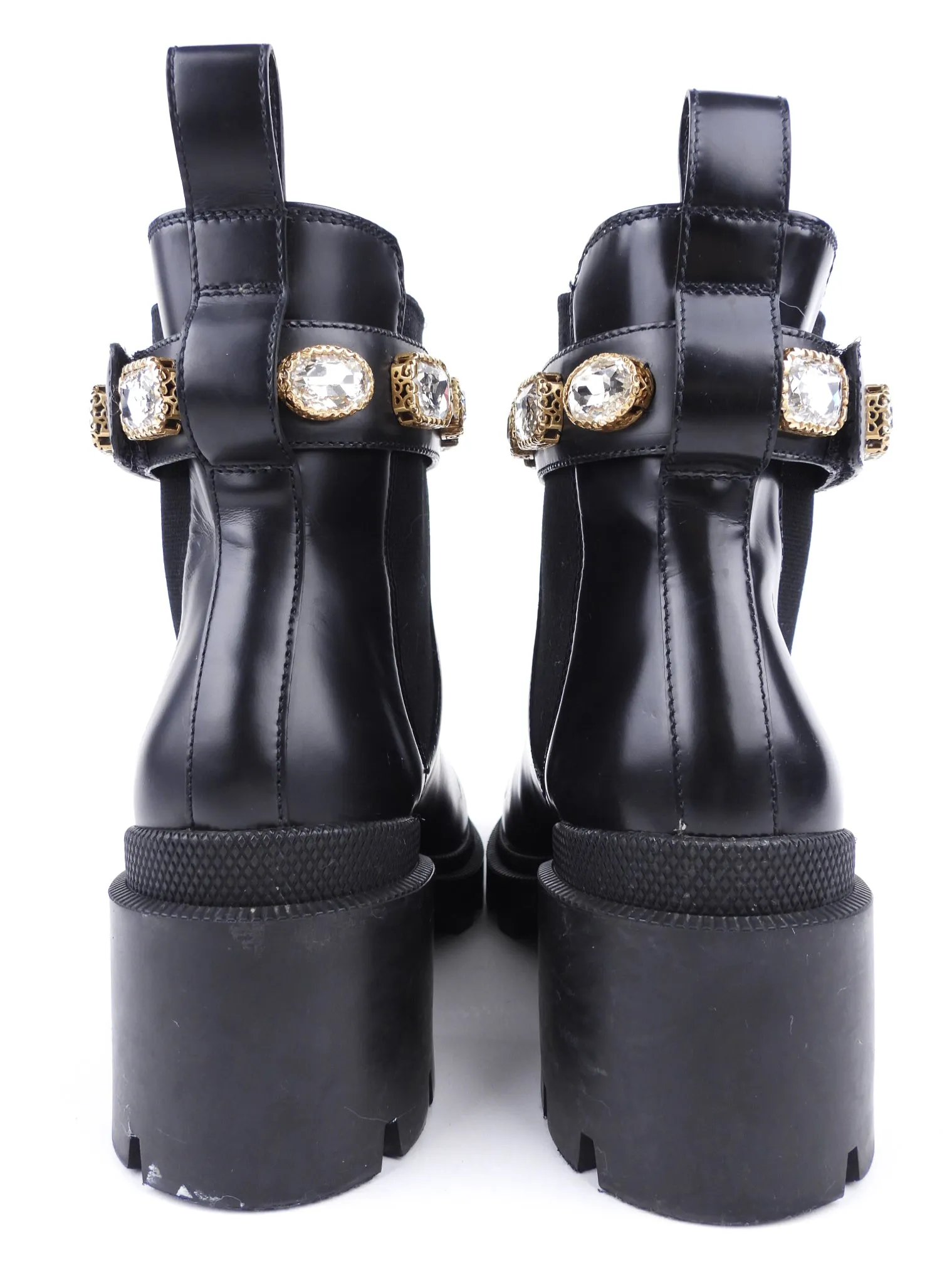 Gucci Black Leather Rhinestone Embellished Belt Chelsea Ankle Boot - 38