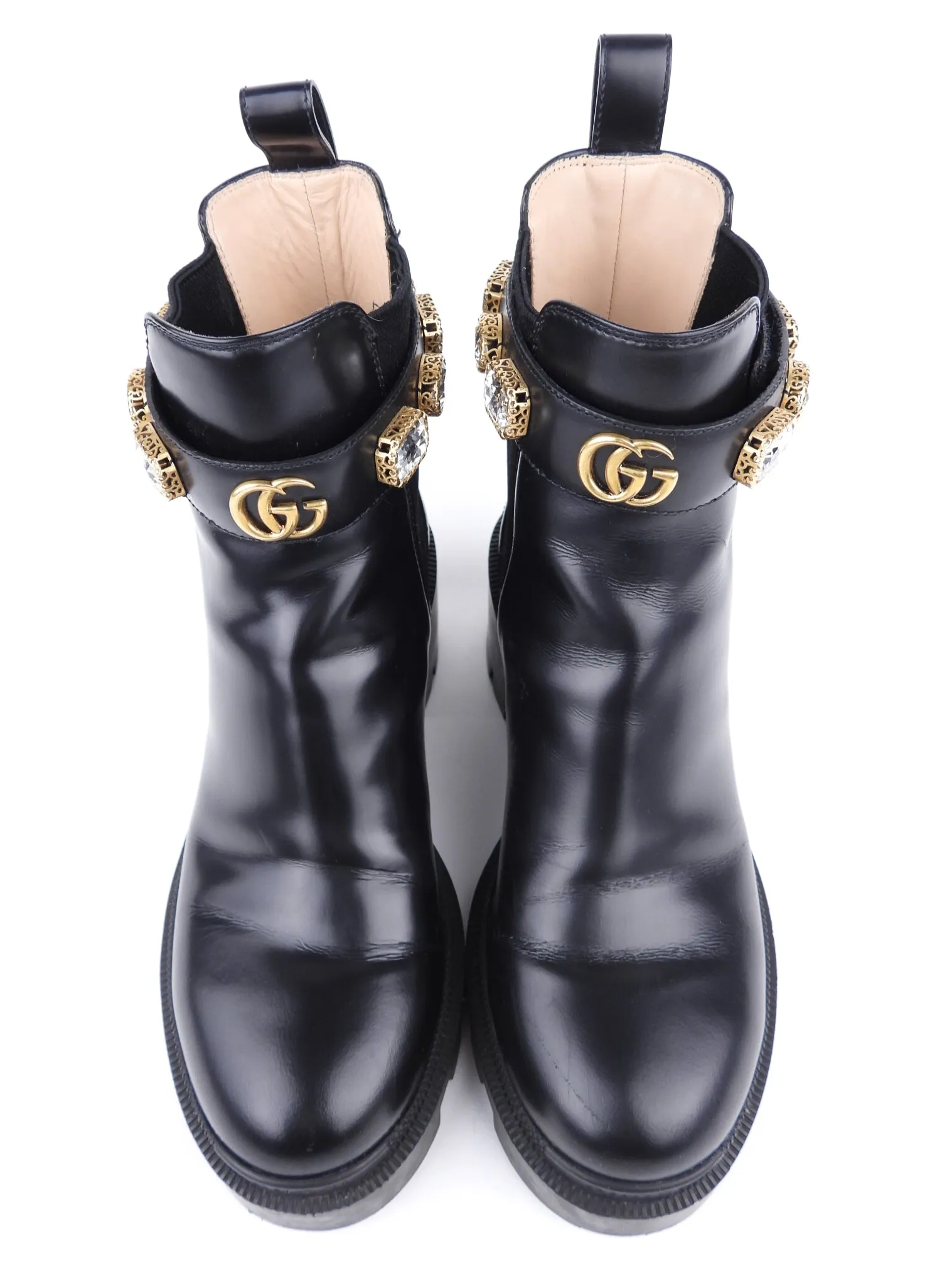 Gucci Black Leather Rhinestone Embellished Belt Chelsea Ankle Boot - 38