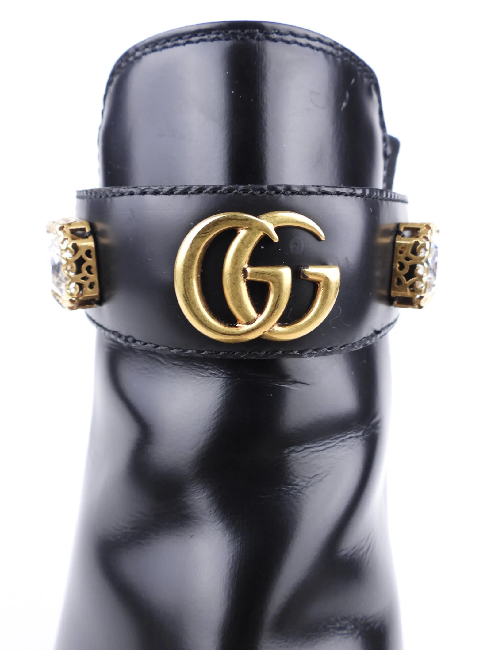 Gucci Black Leather Rhinestone Embellished Belt Chelsea Ankle Boot - 38