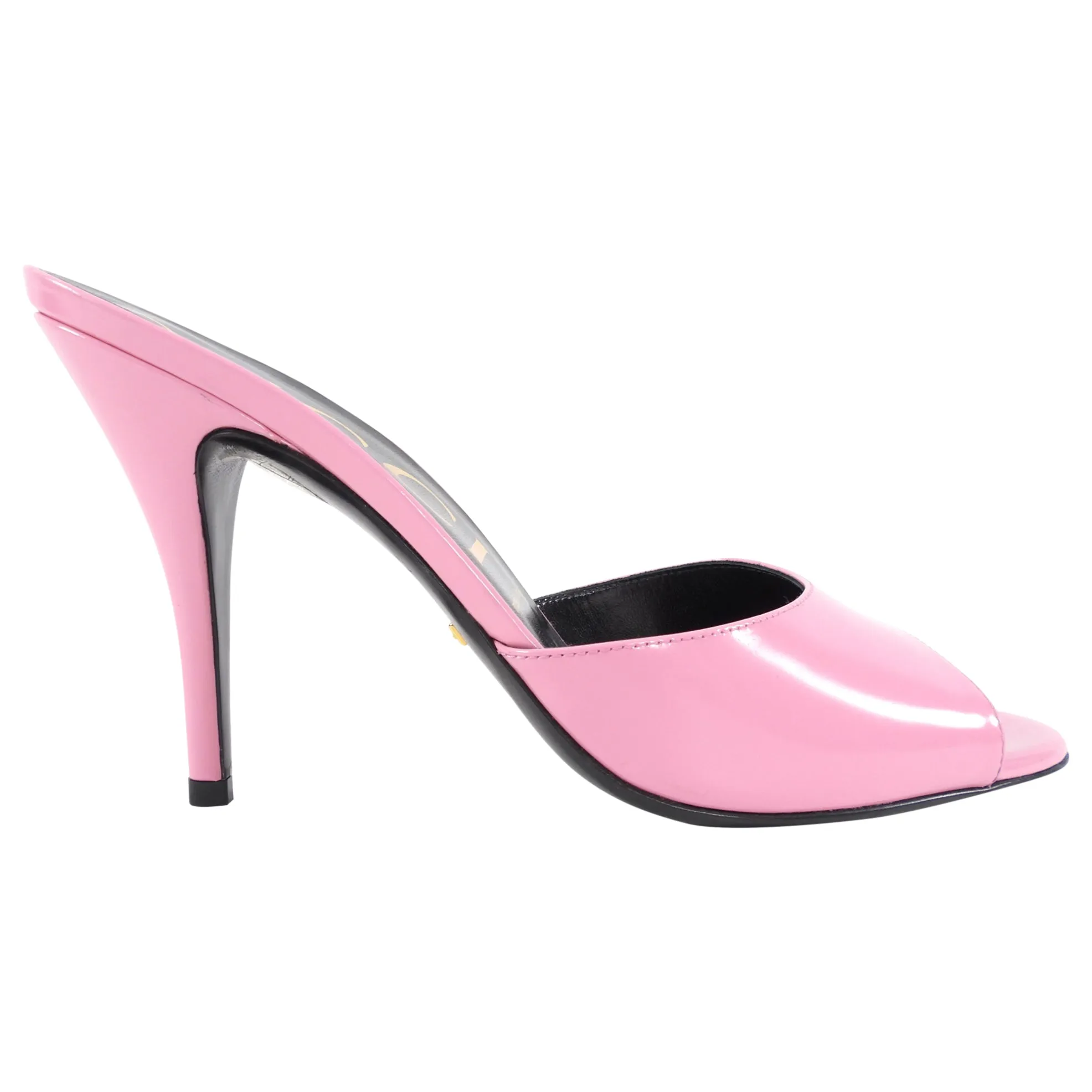 Gucci Scarlet Pink Polished Calfskin High Heel Mules - 39