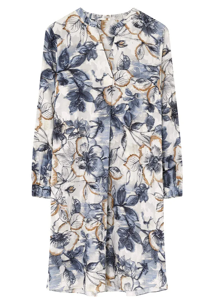 Gustav Costa long shirt dress 50534 Kjole - Grey Flower Print