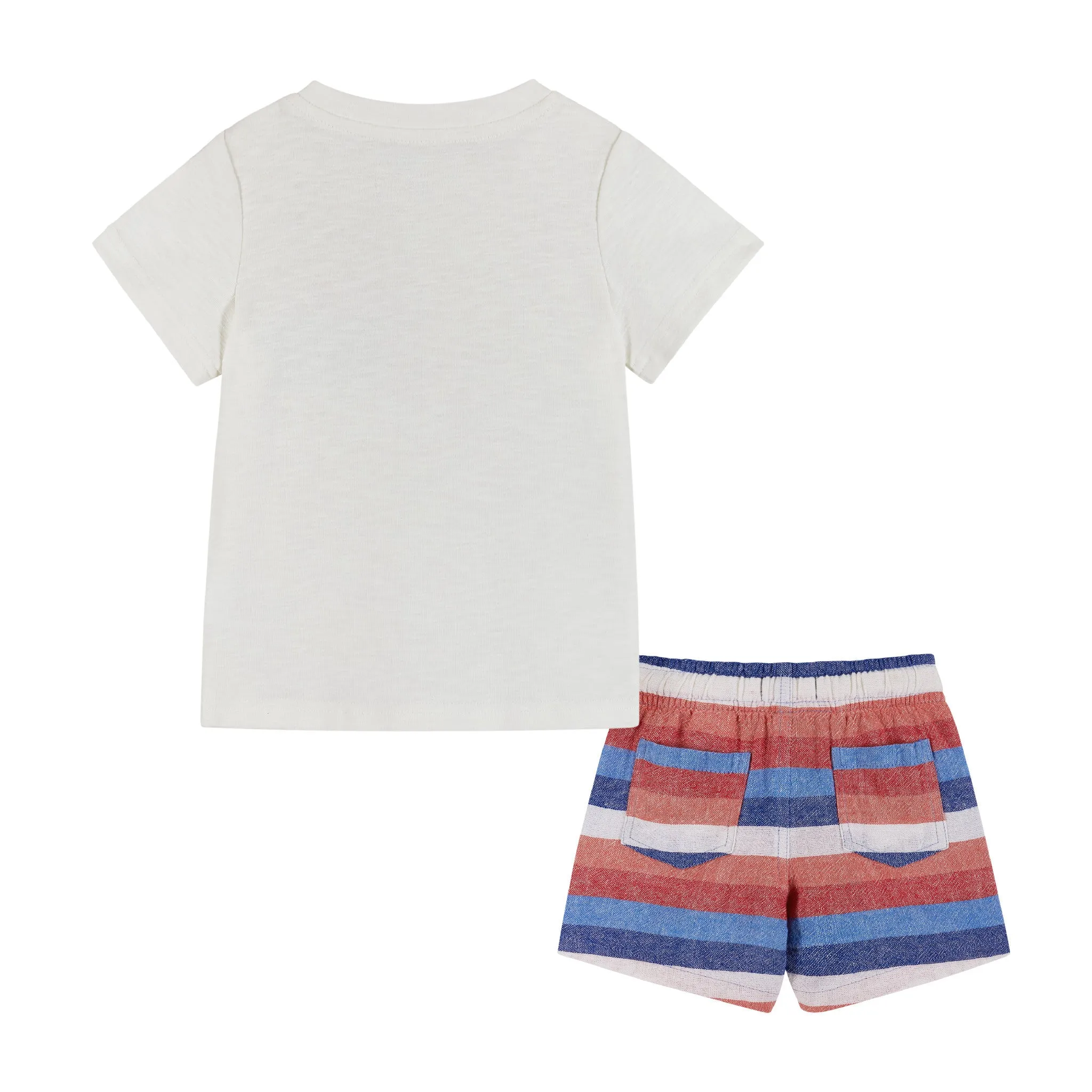 Infant Lt. Heather Grey T-Shirt w/Red/White/Blue Striped Pocket & Matching Drawstring Short Set