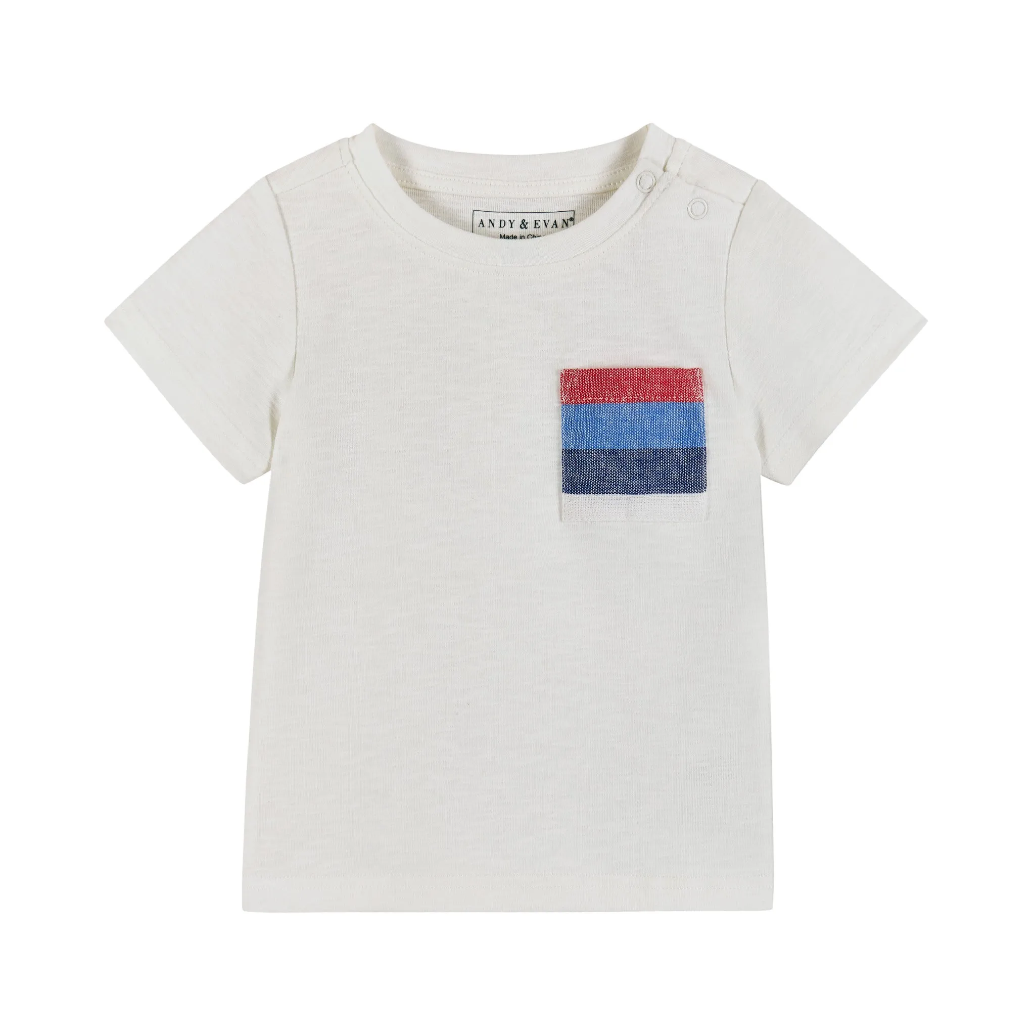 Infant Lt. Heather Grey T-Shirt w/Red/White/Blue Striped Pocket & Matching Drawstring Short Set