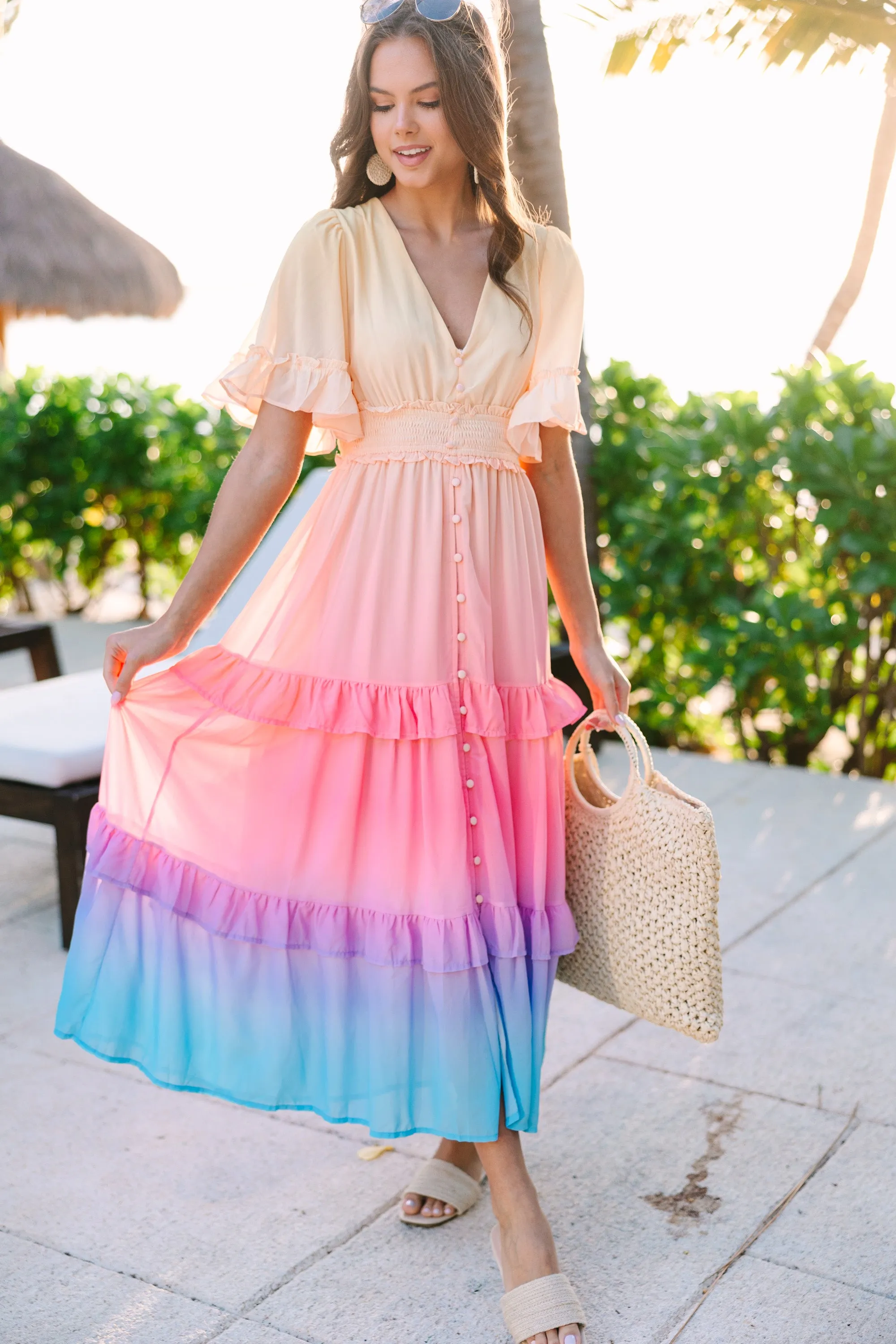 Into The Sunset Pink Ombre Midi Dress