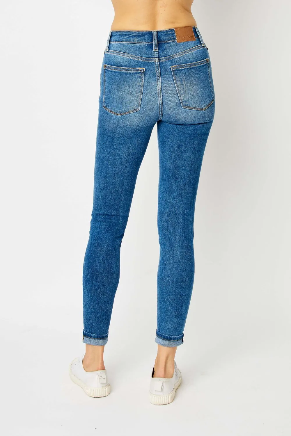 'Judy Blue' Women's High Waist Skinny Cuffed Jeans - Medium Blue Wash (Ext. Sizes)