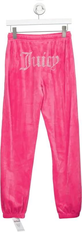 Juicy Couture Pink Dimante Logo Cuffed Velour Joggers UK XS