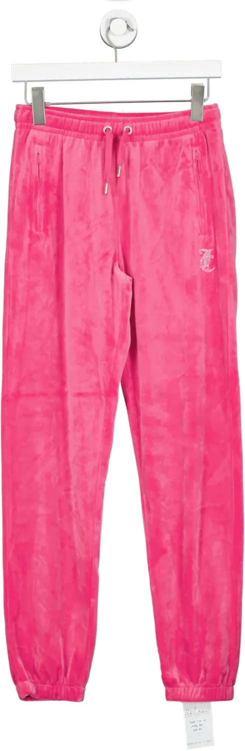 Juicy Couture Pink Dimante Logo Cuffed Velour Joggers UK XS