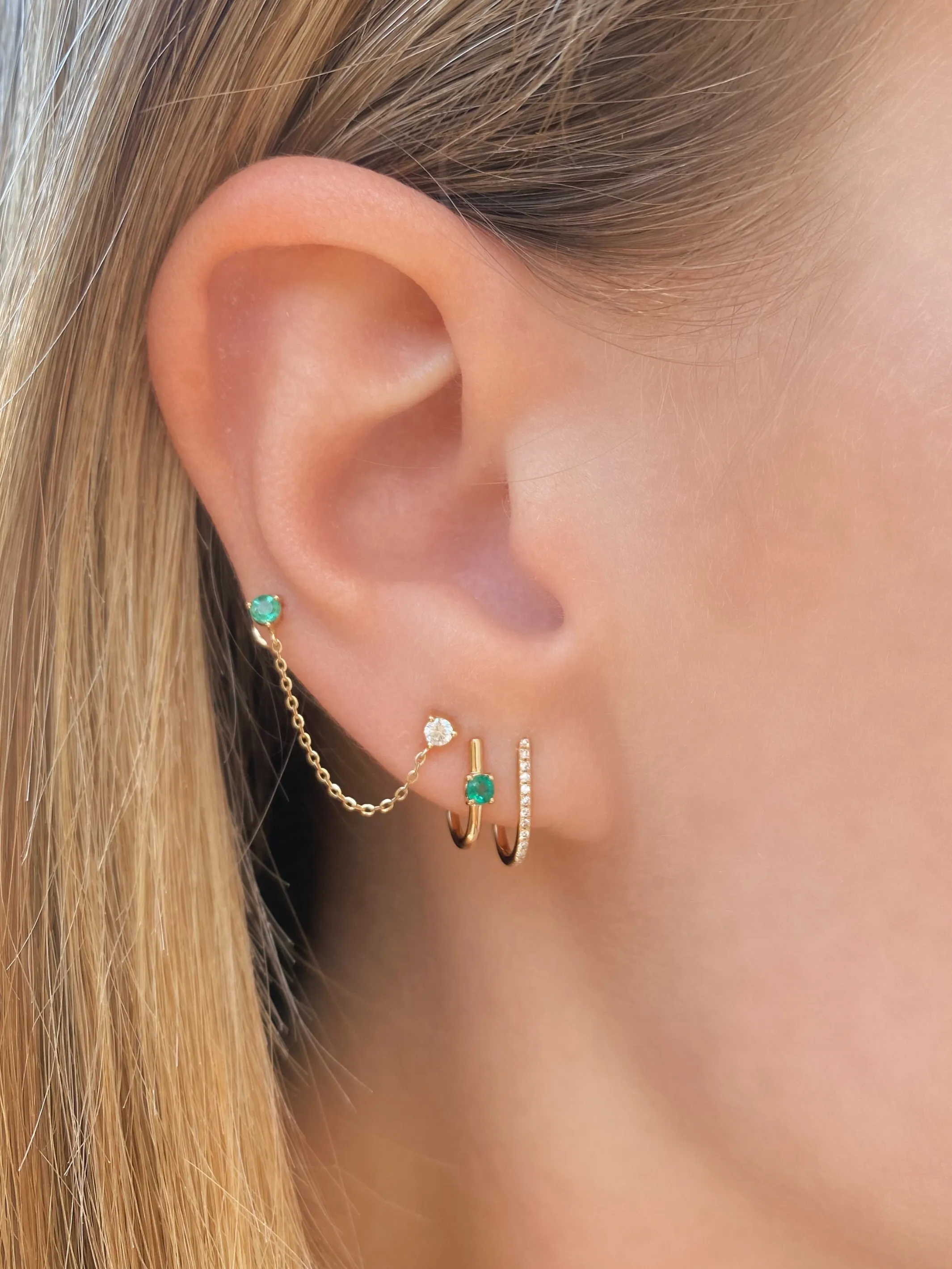 Katie Emerald Double Bar Huggie Earring 14K