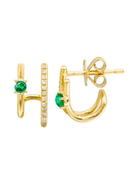 Katie Emerald Double Bar Huggie Earring 14K