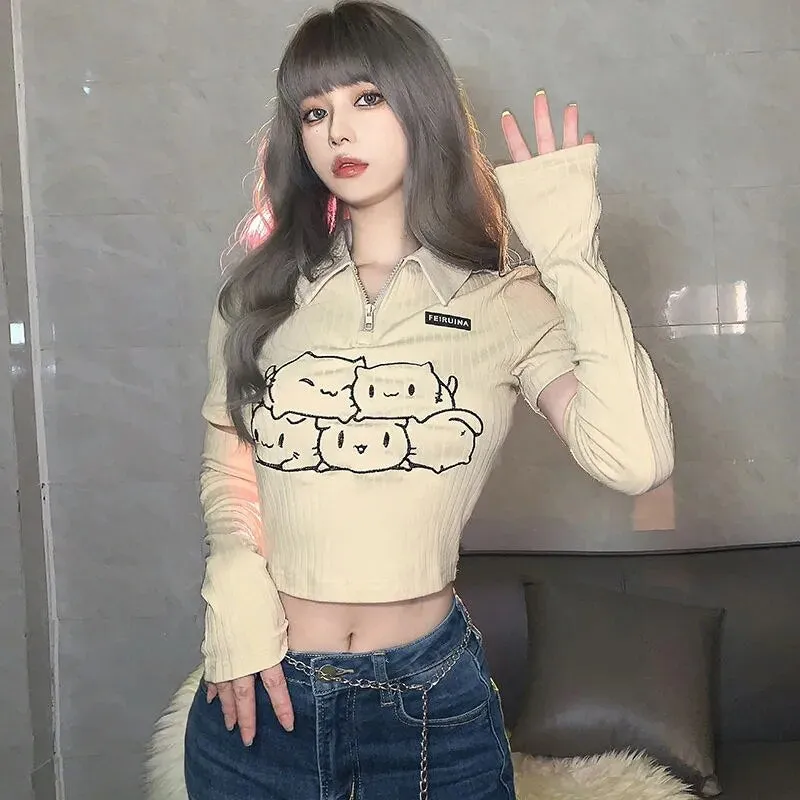 Kawaii Detachable Long Sleeve Crop Top