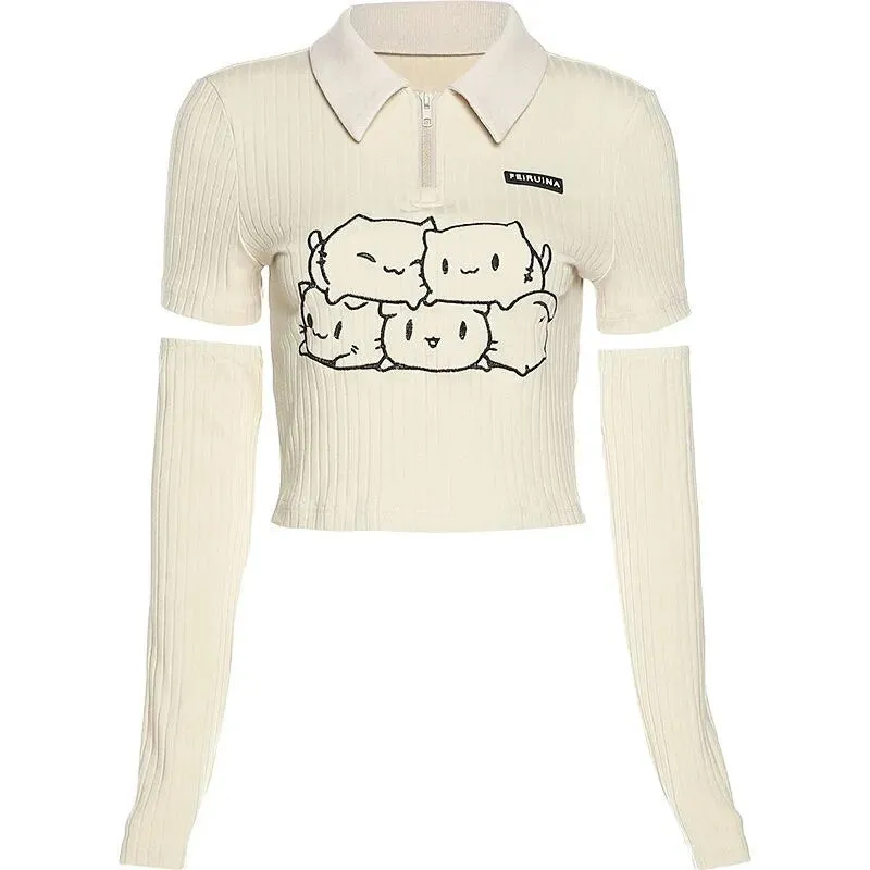 Kawaii Detachable Long Sleeve Crop Top