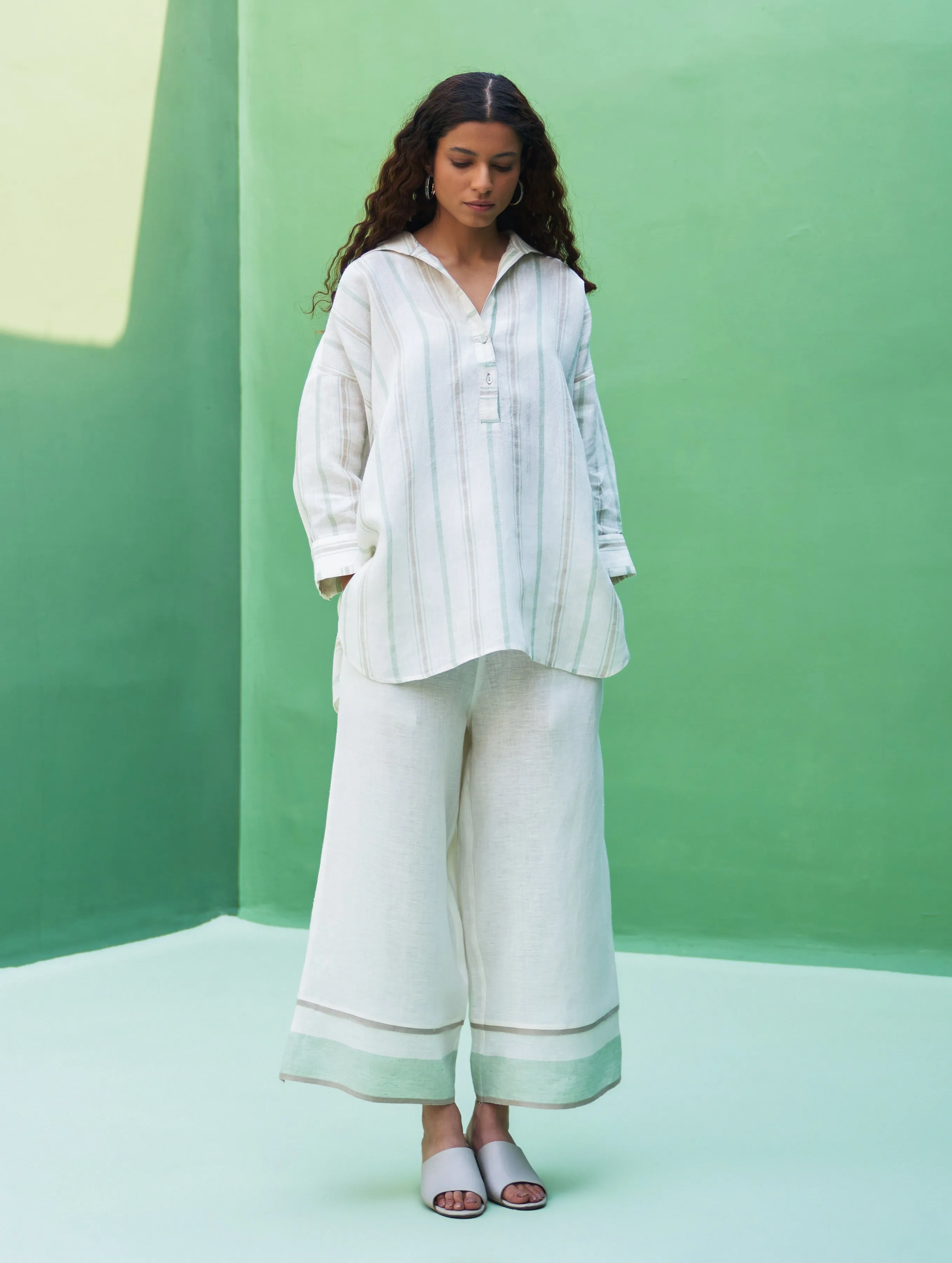 Kiku Striped Linen Shirt - Mint