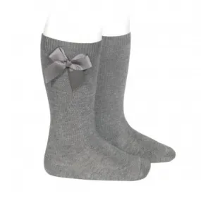 Knee high socks with grossgrain side bow LIGHT GREY