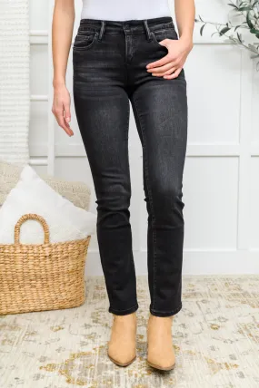 Kortney Mid Rise Straight Leg Jeans In Washed Black AVE30