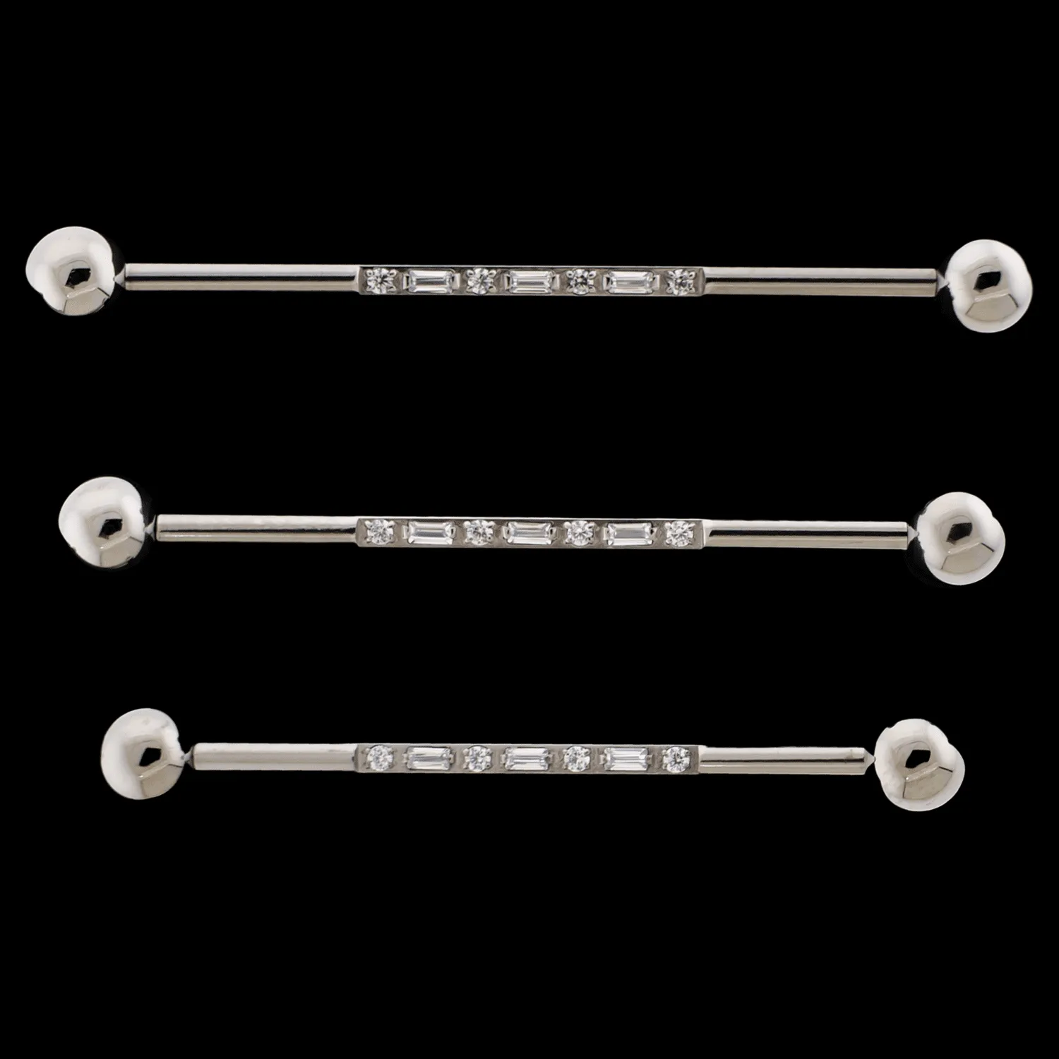 Leah- 14G Industrial Barbell w/ Cubic Zirconia Gems