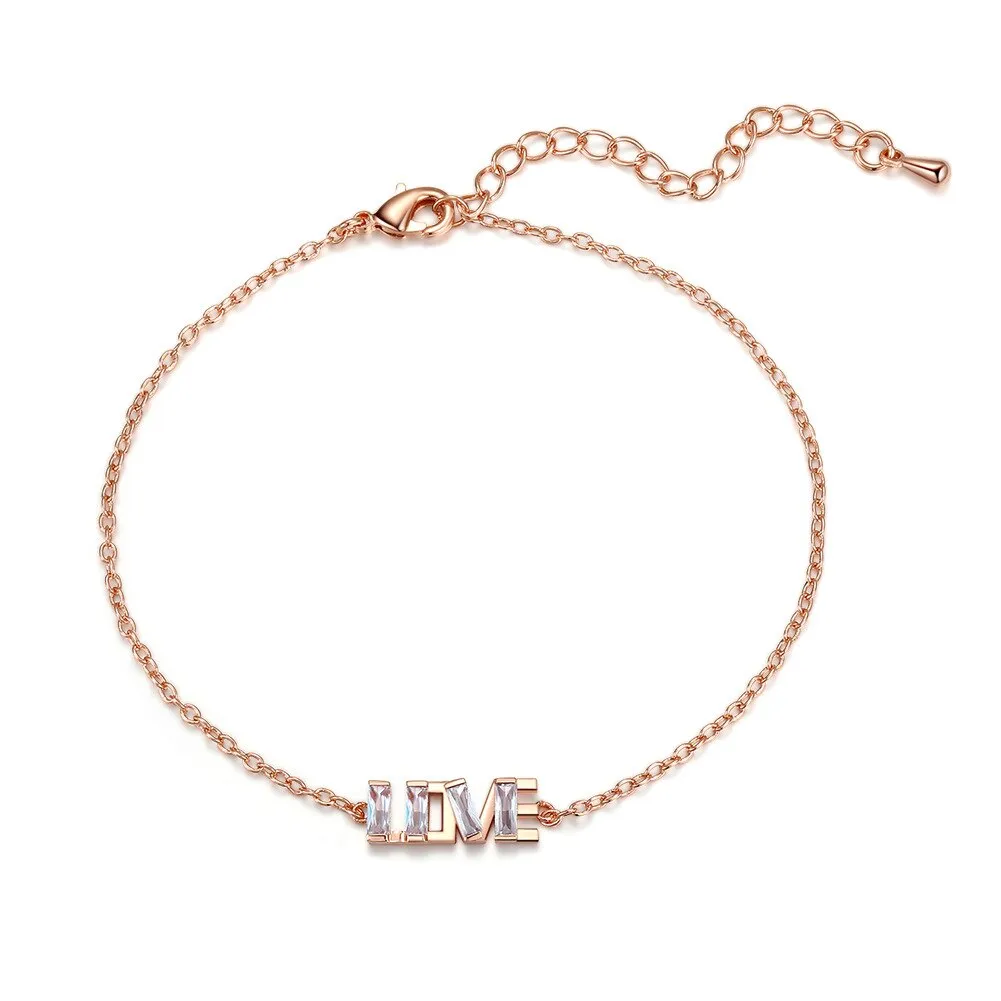 Letter Love Charm CZ Crystal Golden Chain Bracelet