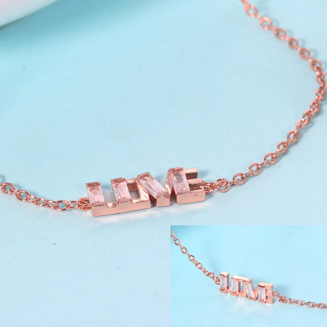 Letter Love Charm CZ Crystal Golden Chain Bracelet