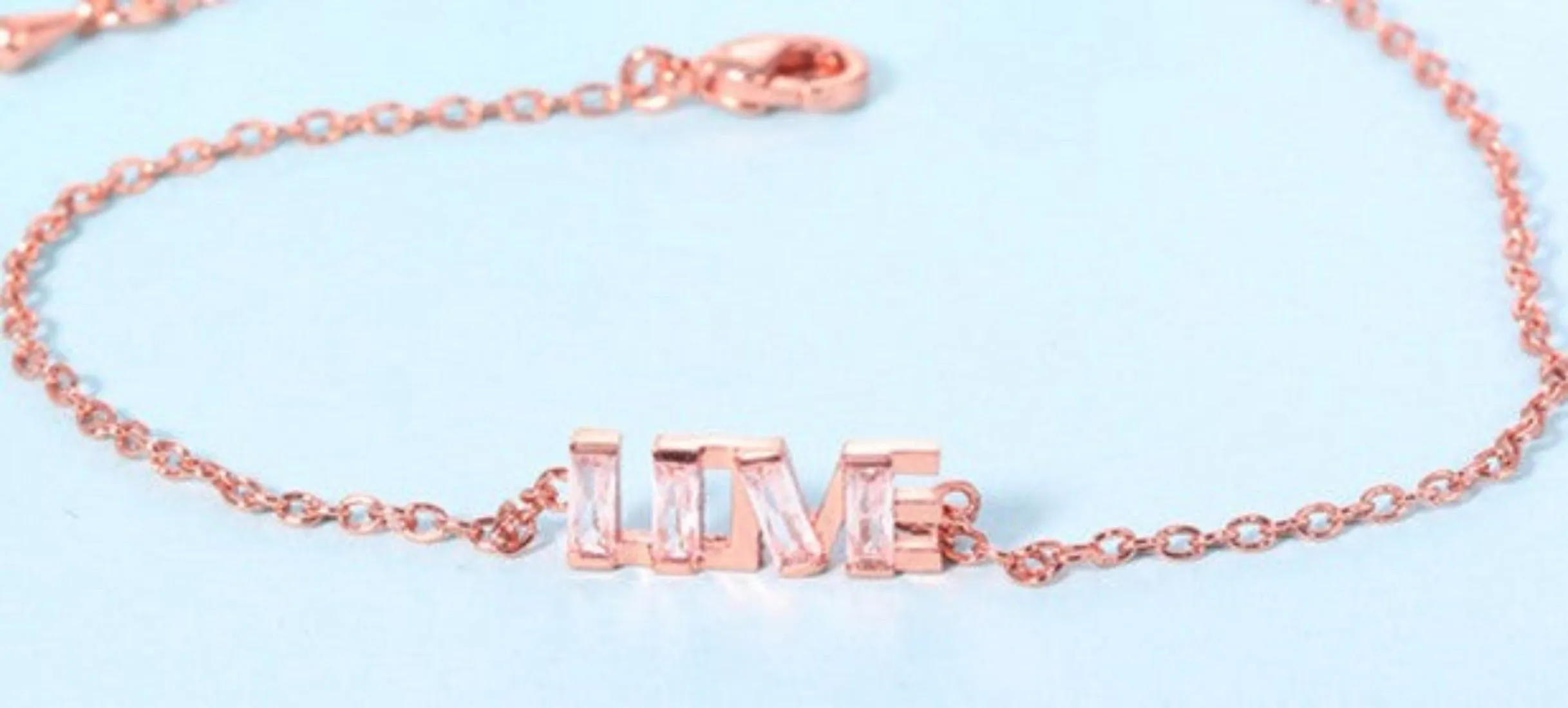 Letter Love Charm CZ Crystal Golden Chain Bracelet