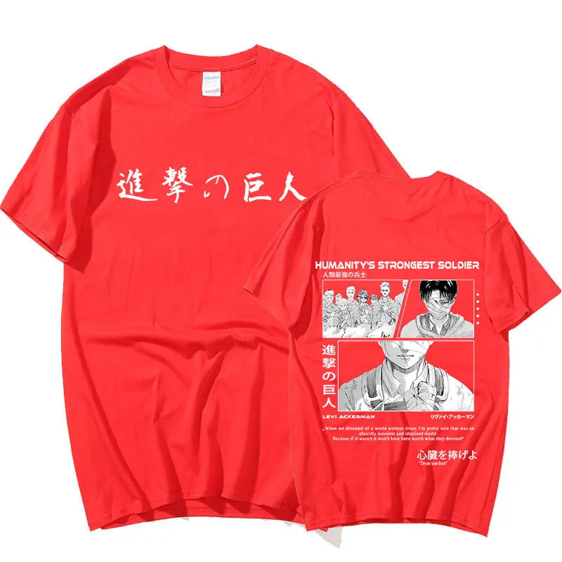 Levi Ackerman Japanese Anime Attack on Titan Short Sleeve T Shirt Oversized Harajuku Streetwear