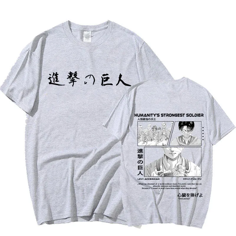 Levi Ackerman Japanese Anime Attack on Titan Short Sleeve T Shirt Oversized Harajuku Streetwear