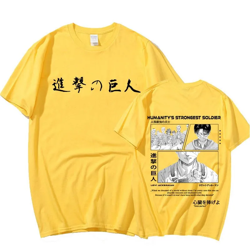 Levi Ackerman Japanese Anime Attack on Titan Short Sleeve T Shirt Oversized Harajuku Streetwear