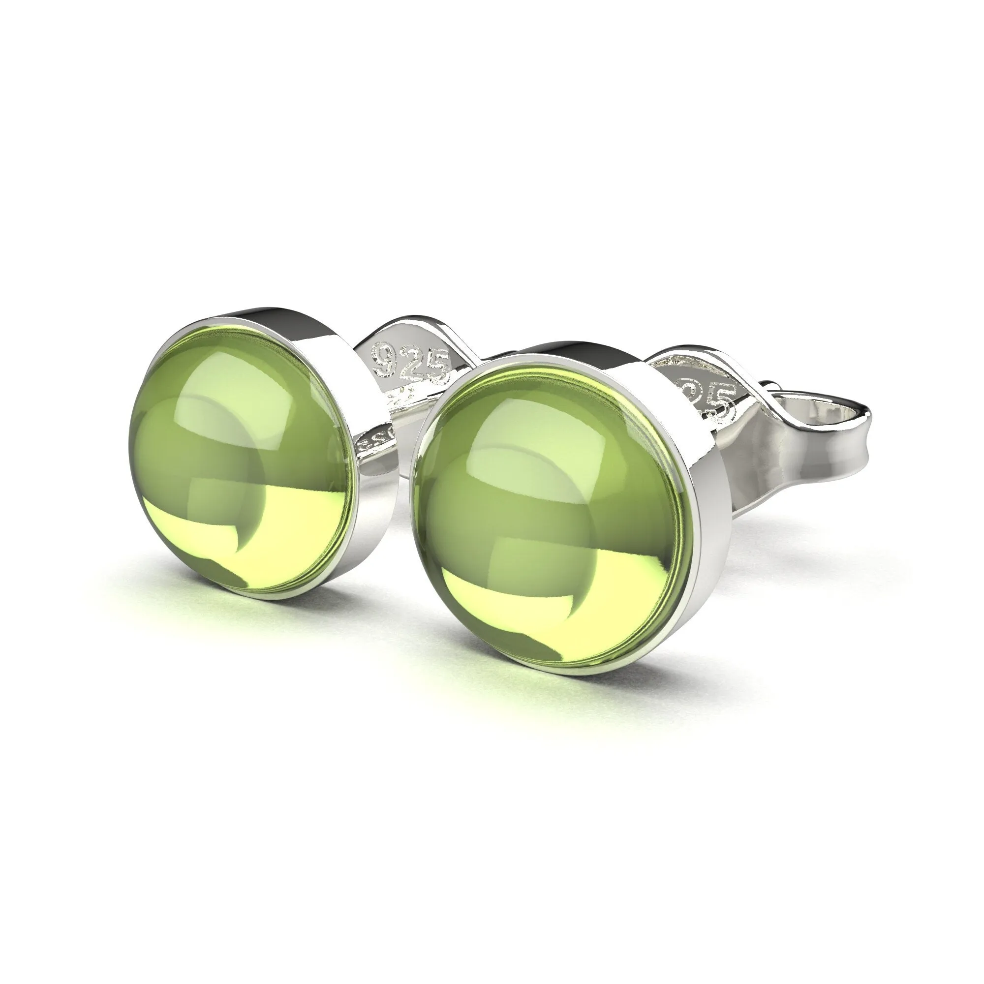 Lime Green Peridot Gemstone Stud Earrings