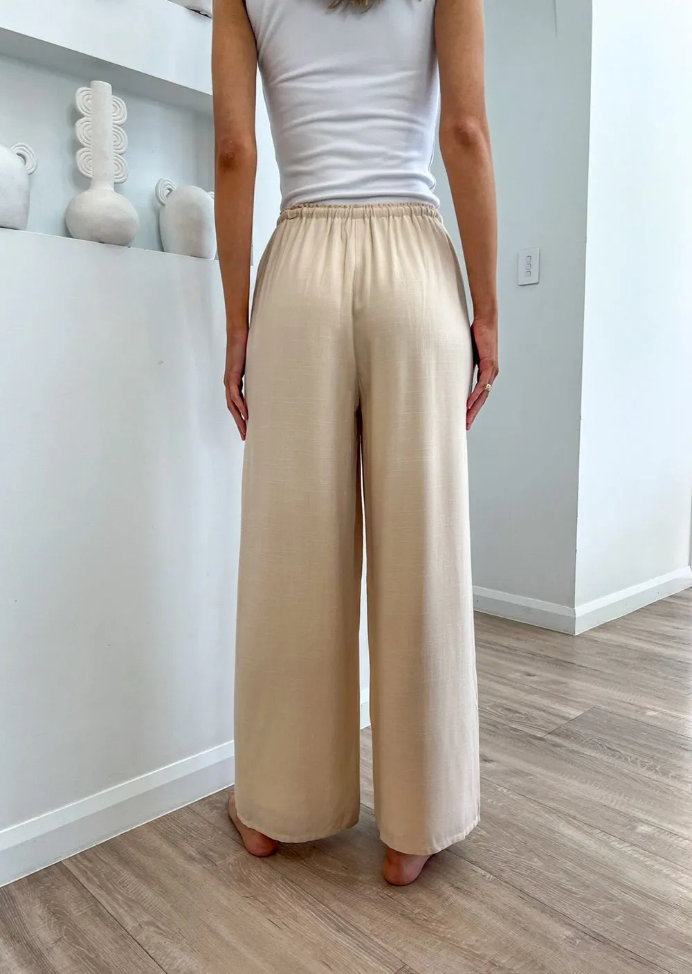 Linen Drawstring Pant - Cream