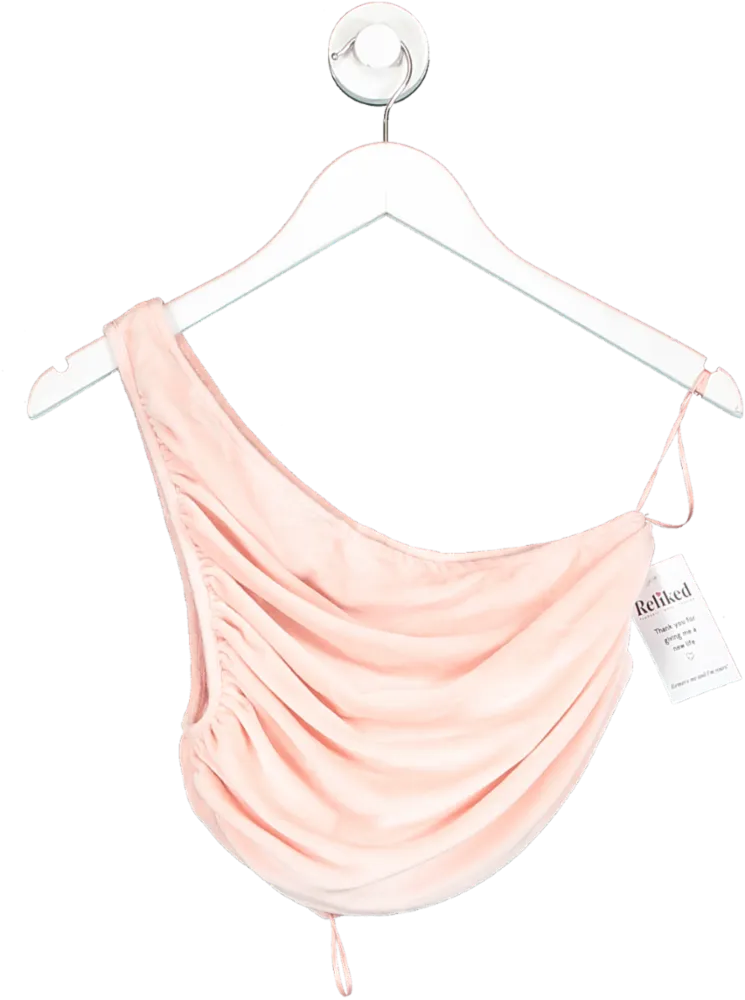 Lioness Pink Towelling One Shoulder Ruched Top UK M