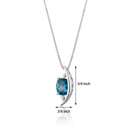 London Blue Topaz Pendant Sterling Silver Radiant cut