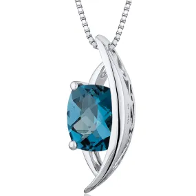 London Blue Topaz Pendant Sterling Silver Radiant cut