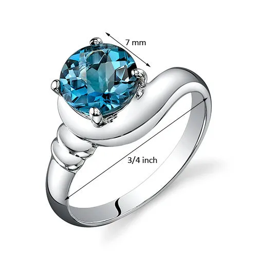 London Blue Topaz Round Cut Sterling Silver Ring Size 6