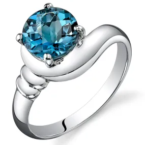 London Blue Topaz Round Cut Sterling Silver Ring Size 6