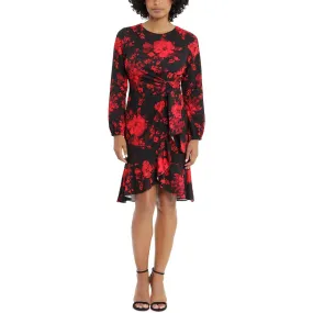 London Times Womens Knit Floral Fit & Flare Dress