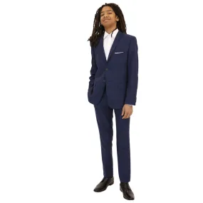 Marc New York Boys Skinny Dark Blue Check Suit_ W0691