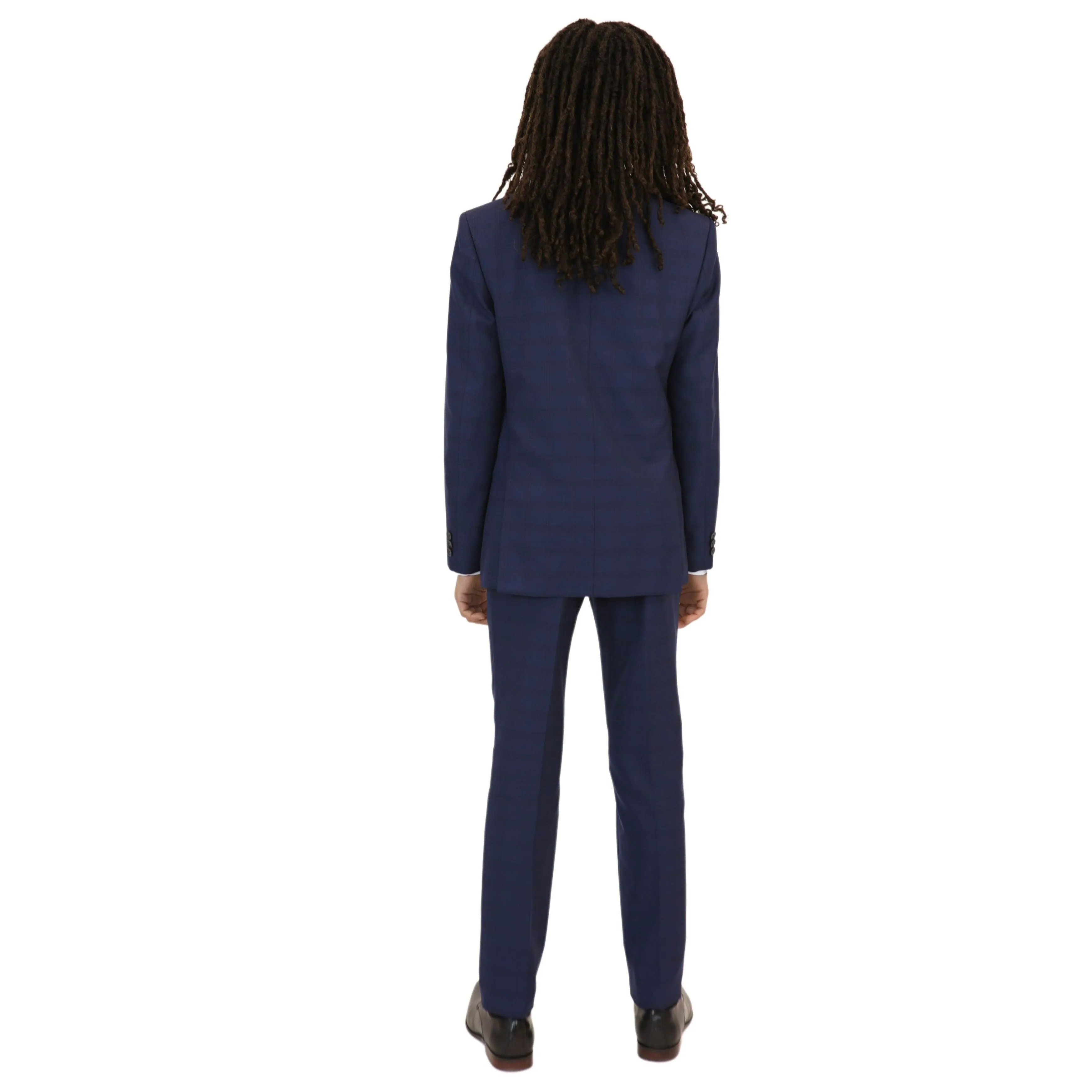 Marc New York Boys Skinny Dark Blue Check Suit_ W0691