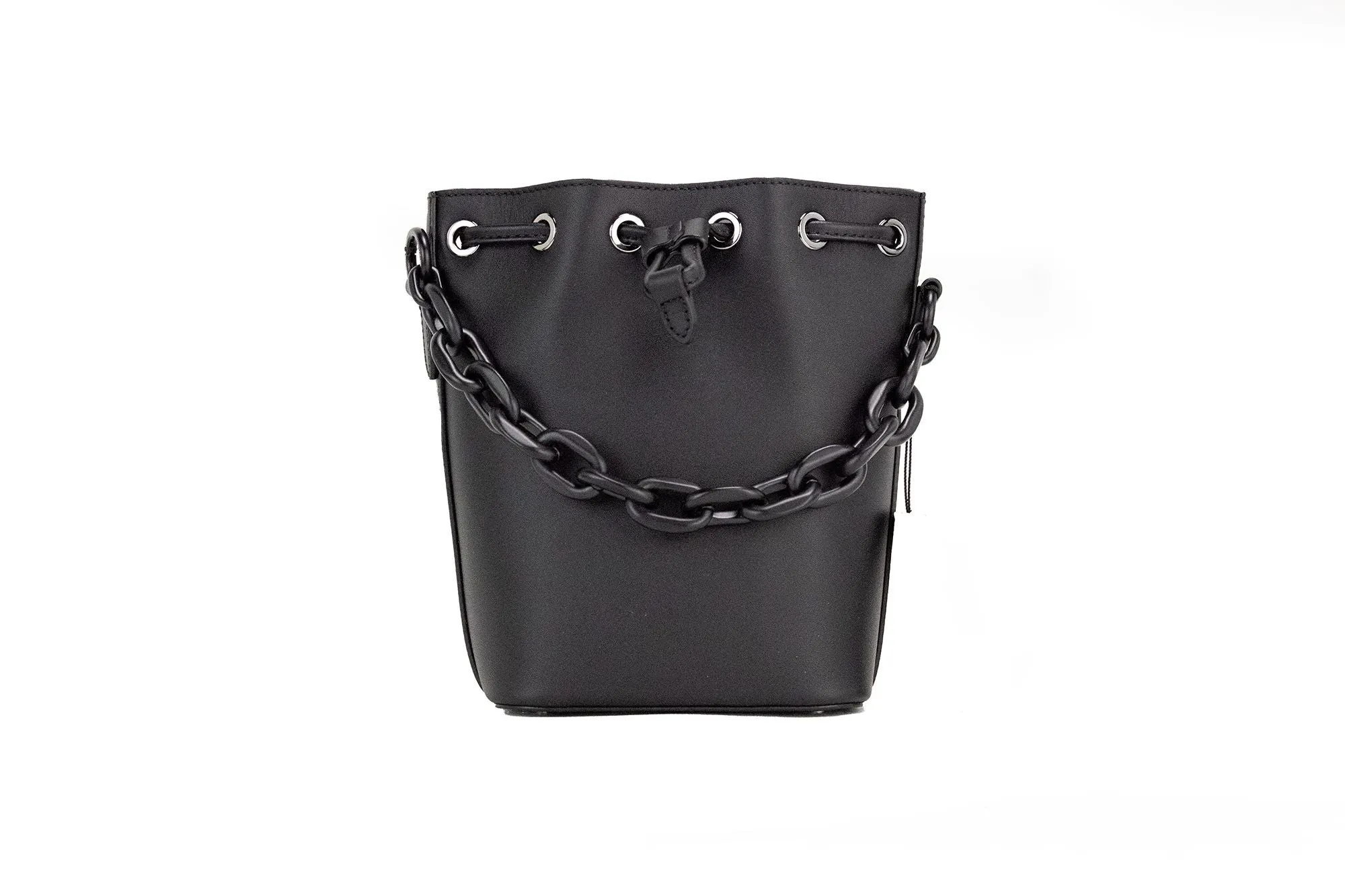 MCM Smooth Leather Chain Shoulder Drawstring Bucket Handbag 'Mini Black Purple'