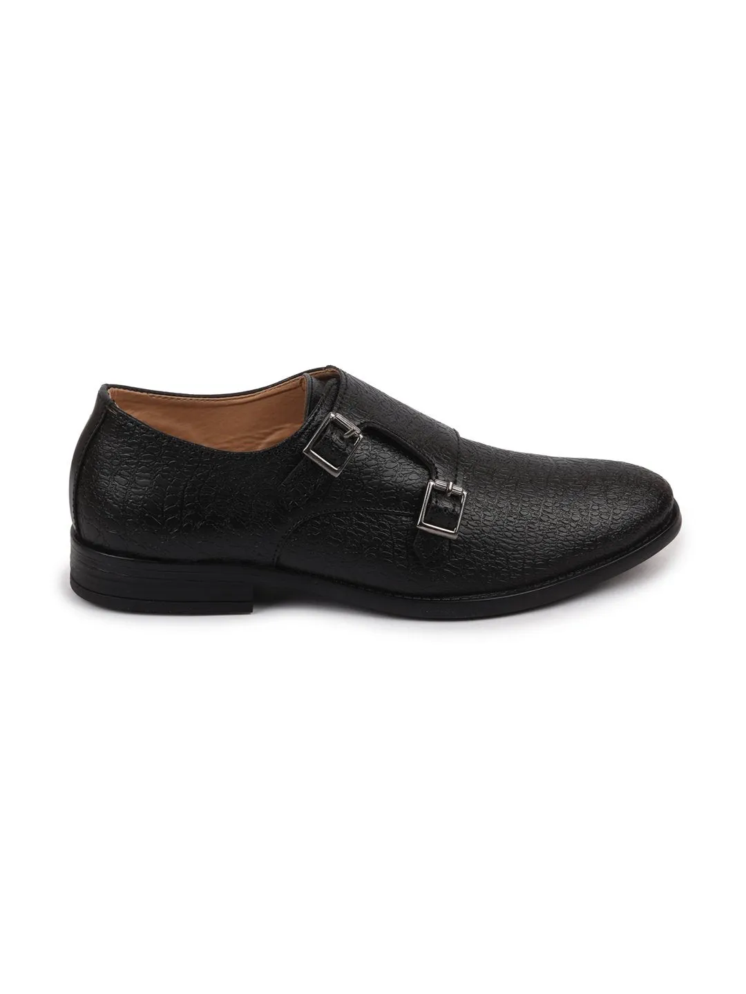 Men Black Monk Double Strap Party Wear Wedding Shoes with TPR Welted Sole