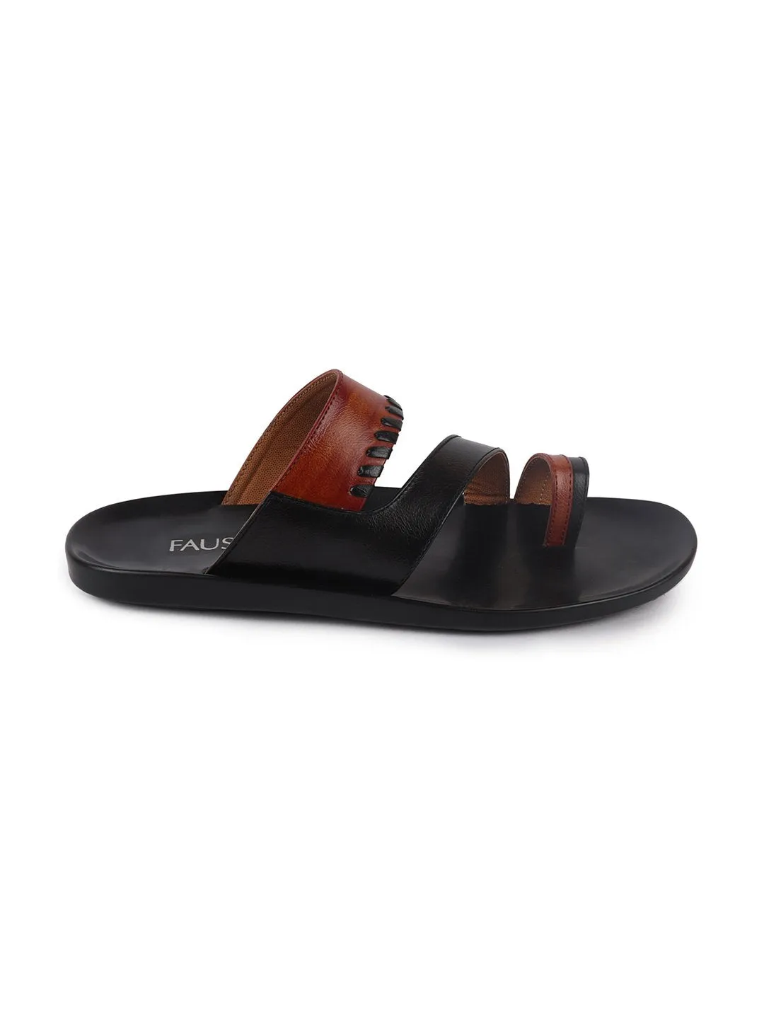 Men Black Slip On Outdoor Toe Ring Slippers