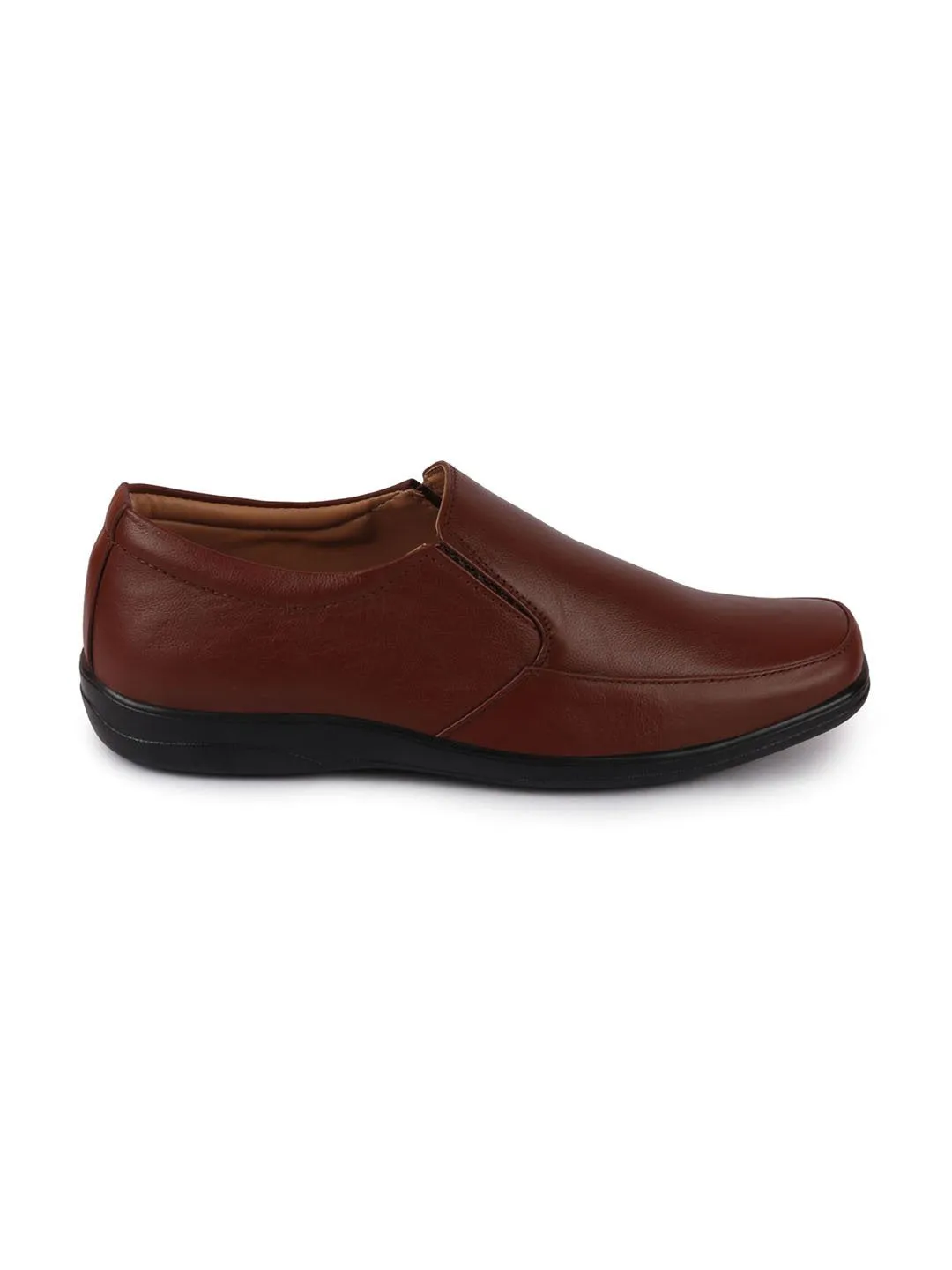 Men Tan Formal Leather Slip On Shoes