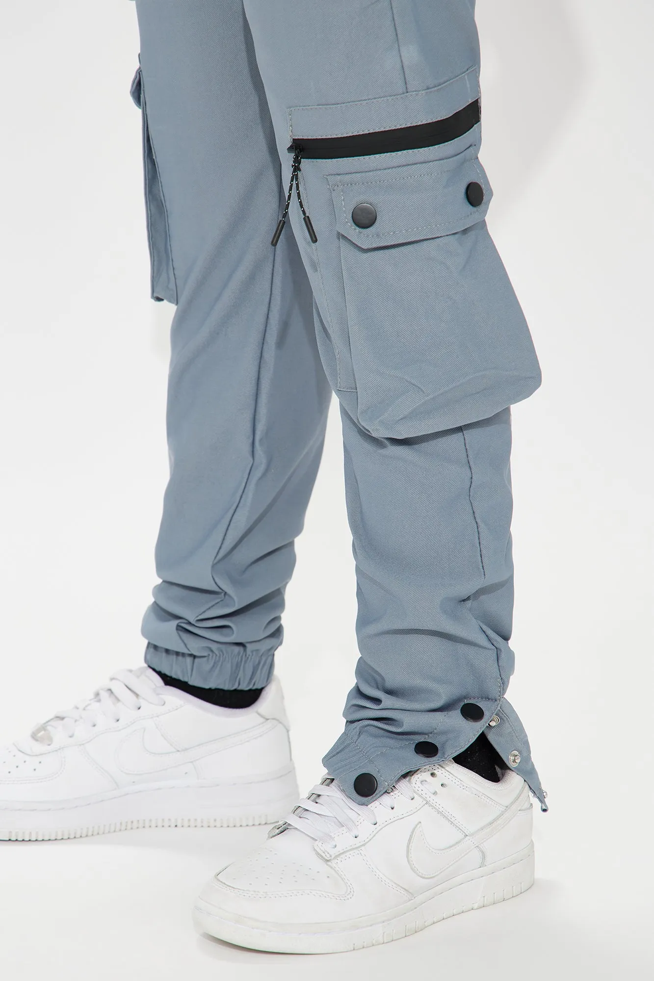 Mini Tech Twill Cargo Joggers With Leg Snaps - Grey