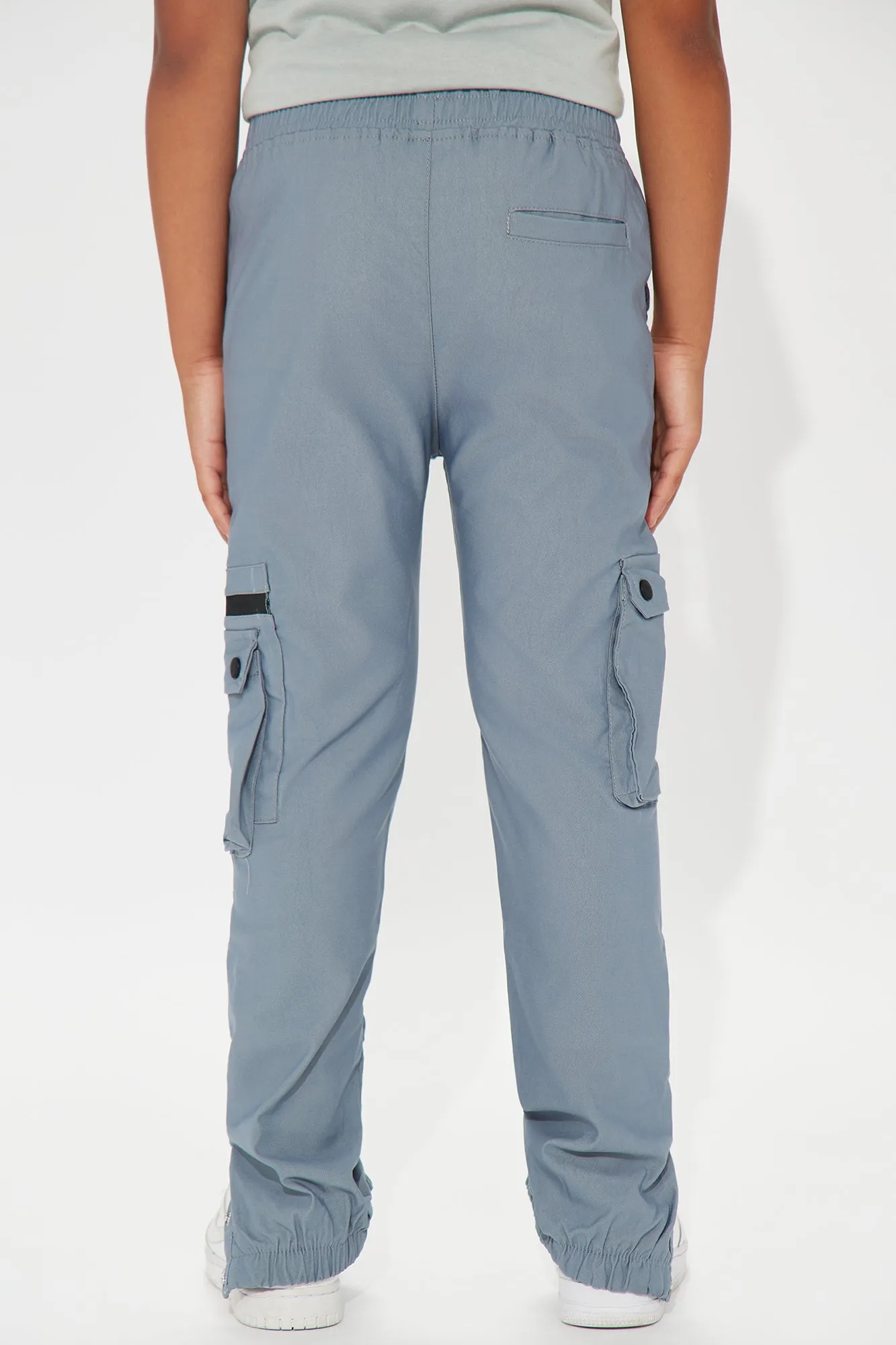 Mini Tech Twill Cargo Joggers With Leg Snaps - Grey